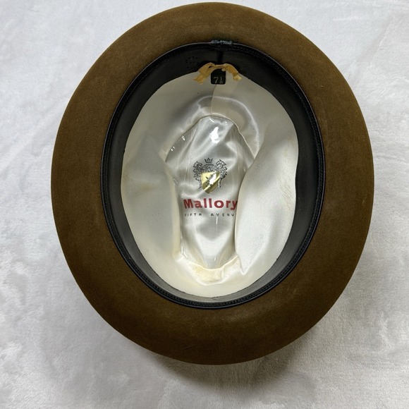 Vintage Mallory Fifth Avenue Brown Fur Felt Fedora Hat 7 1/8 USA - Picture 2 of 9